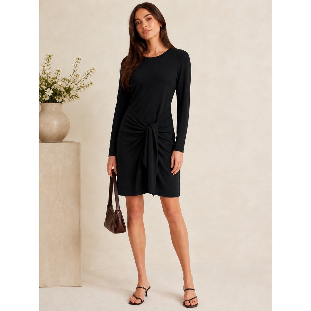 Isabel‎ Marant Dress Sz 38 US 6 Black Gauzy Long Sleeve Lightweight Tie Front